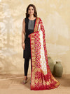 KcPc Special Silk Bandhani Dupatta with Handmade Work White RedSA