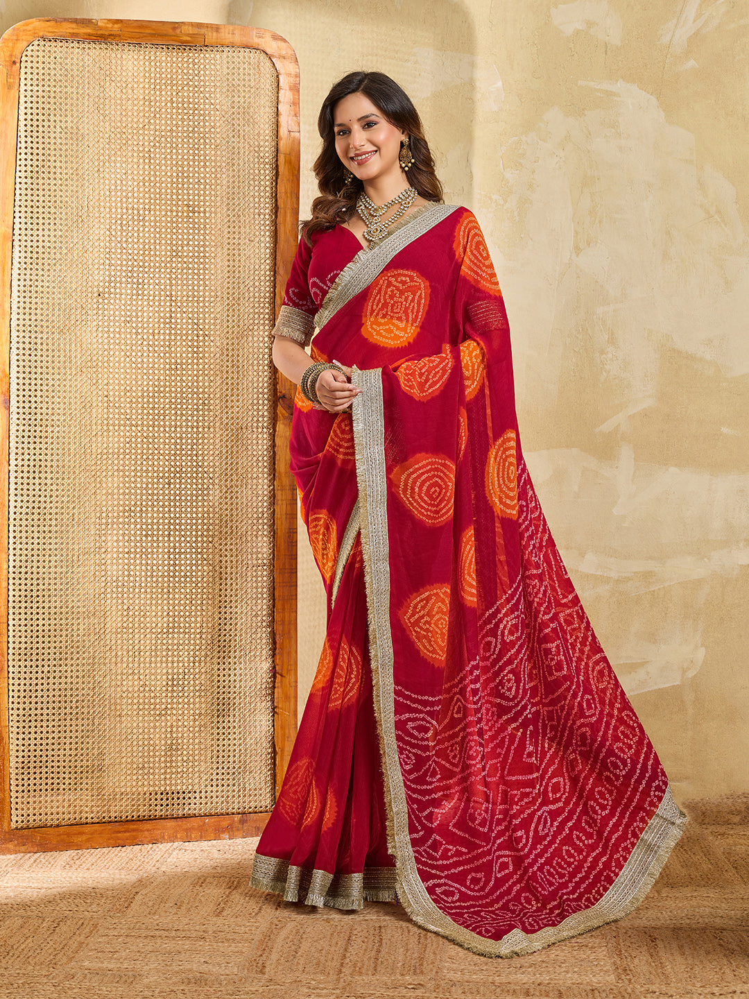 KcPc Premium Bandhani Style Georgette Saree with Rich Heavy BorderKDN