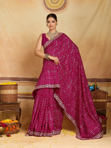KcPc New Dola Silk Bandhani Style With Gota patti Border Work Saree SWA
