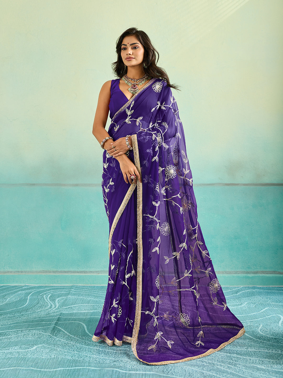 KcPc New Festive Special Royal Chiffon Saree with Traditional Gota Patti Touch SNL