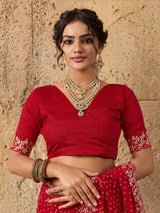 Handmade Pitta Aari Work saree in red colour
