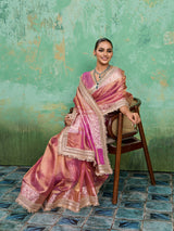  Banarasi Handloom katan silk Tissue Fabric saree in soft pink colour