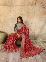 KcPc Designer Rajwadi style Gharchola Bandhej Sarees red pdm
