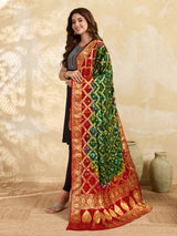KcPc Jacquard Silk Bandhani Dupatta with Handmade Work