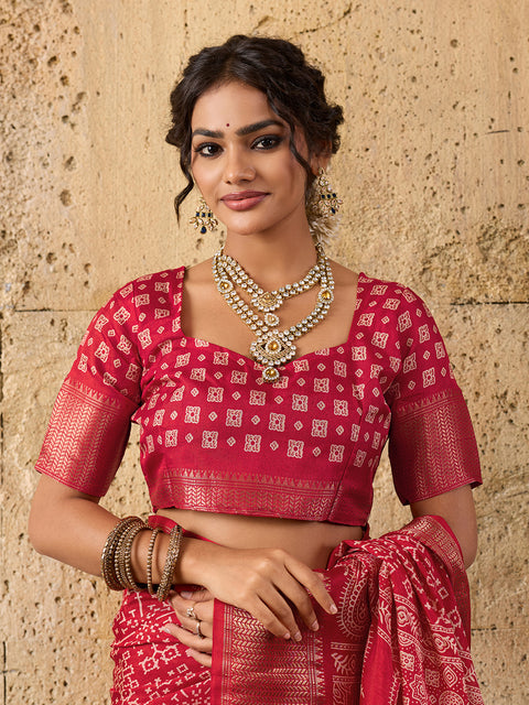 KcPc New latest Cotton silk Ajrakh style With Ajrakh HandPrint Work Saree STL