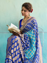 KcPc New Launch Pure Khaddi Georgette Upada Neemzari Bandhej SareeFirozi Blue