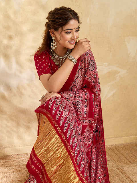 Buy Modal Silk Ajrakh Style With Mirror Work KcPc 