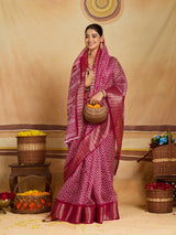 KcPc Premium Cotton Silk Zig Zag Saree with Zari Border STL