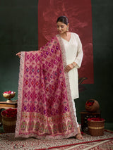 KcPc New Khaddi Georgette Embroidery Heavy Border Work Dupatta TUF