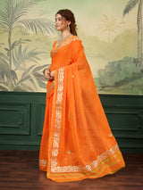BuyKota doria cotton with Gota patti work saree Orange colour under 1000