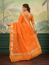 BuyKota doria cotton with Gota patti work saree Orange colour under 1000