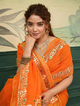 BuyKota doria cotton with Gota patti work saree Orange colour under 1000