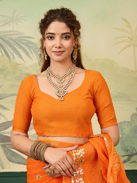 Buy  Kota doria cotton with Gota patti work saree Orange colour under 1000