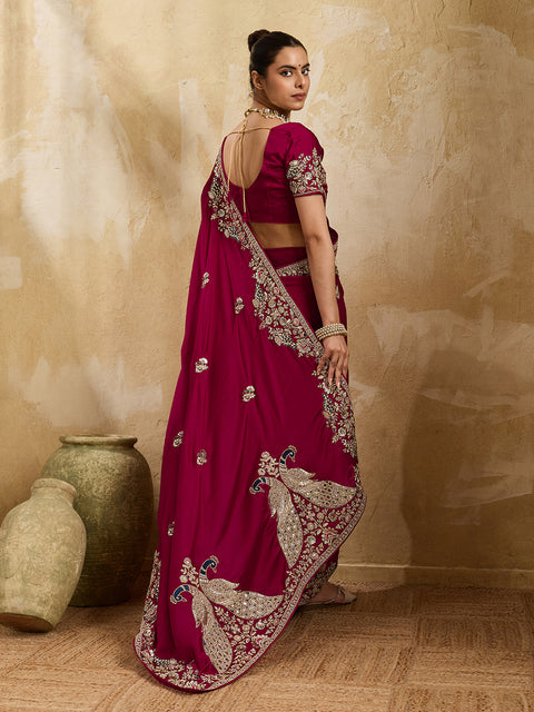 Buy Gaji Silk Saree with Heavy Embroidery Work Kcpc