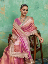  Banarasi Handloom katan silk Tissue Fabric saree in soft pink colour