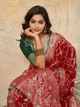KcPc Designer Rajwadi style Gharchola Bandhej Sarees red pdm