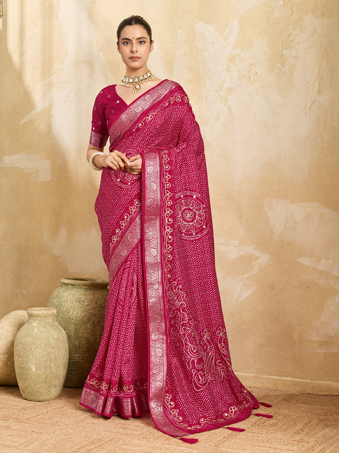 Pure Dola Silk saree in Bandhani style
