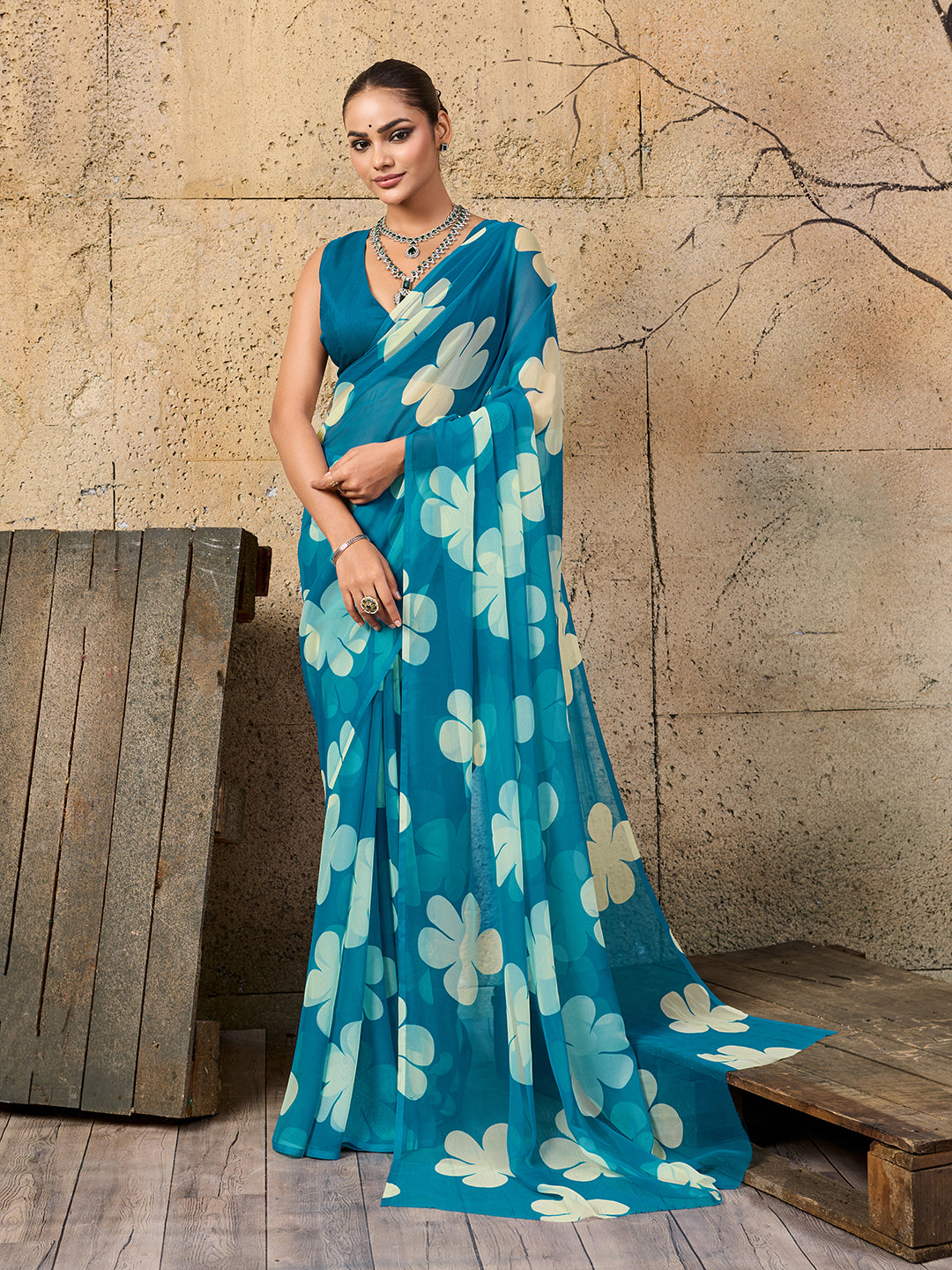  Georgette Flower Printed Style Saree for causal wear under 1000