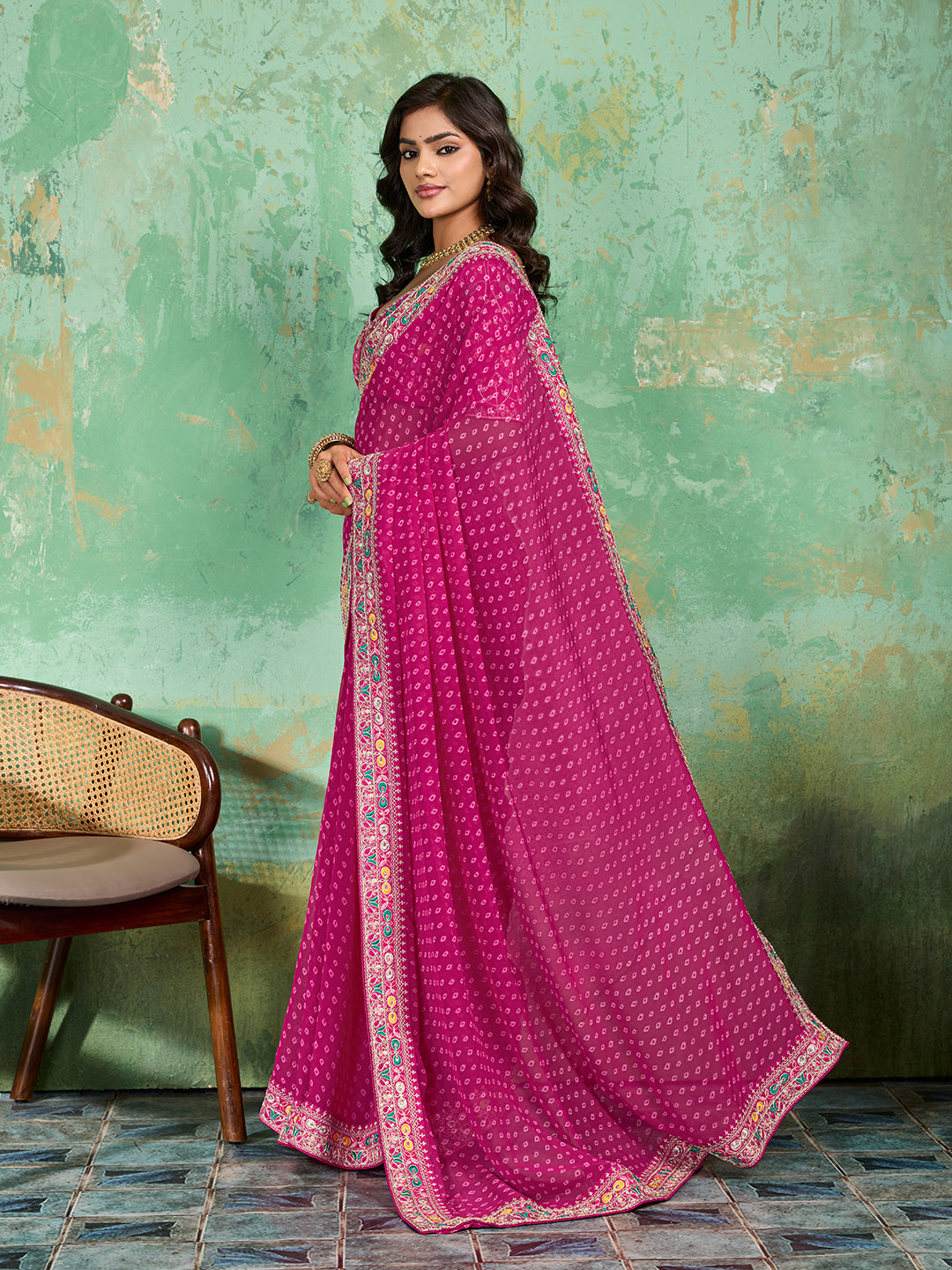 Georgette Bandhani With Gotapatti Work Saree 