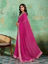 Georgette Bandhani With Gotapatti Work Saree 