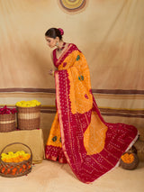 KcPc New Elegant Cotton Ghatchola Saree with Bikaneri Bandhej Work KC