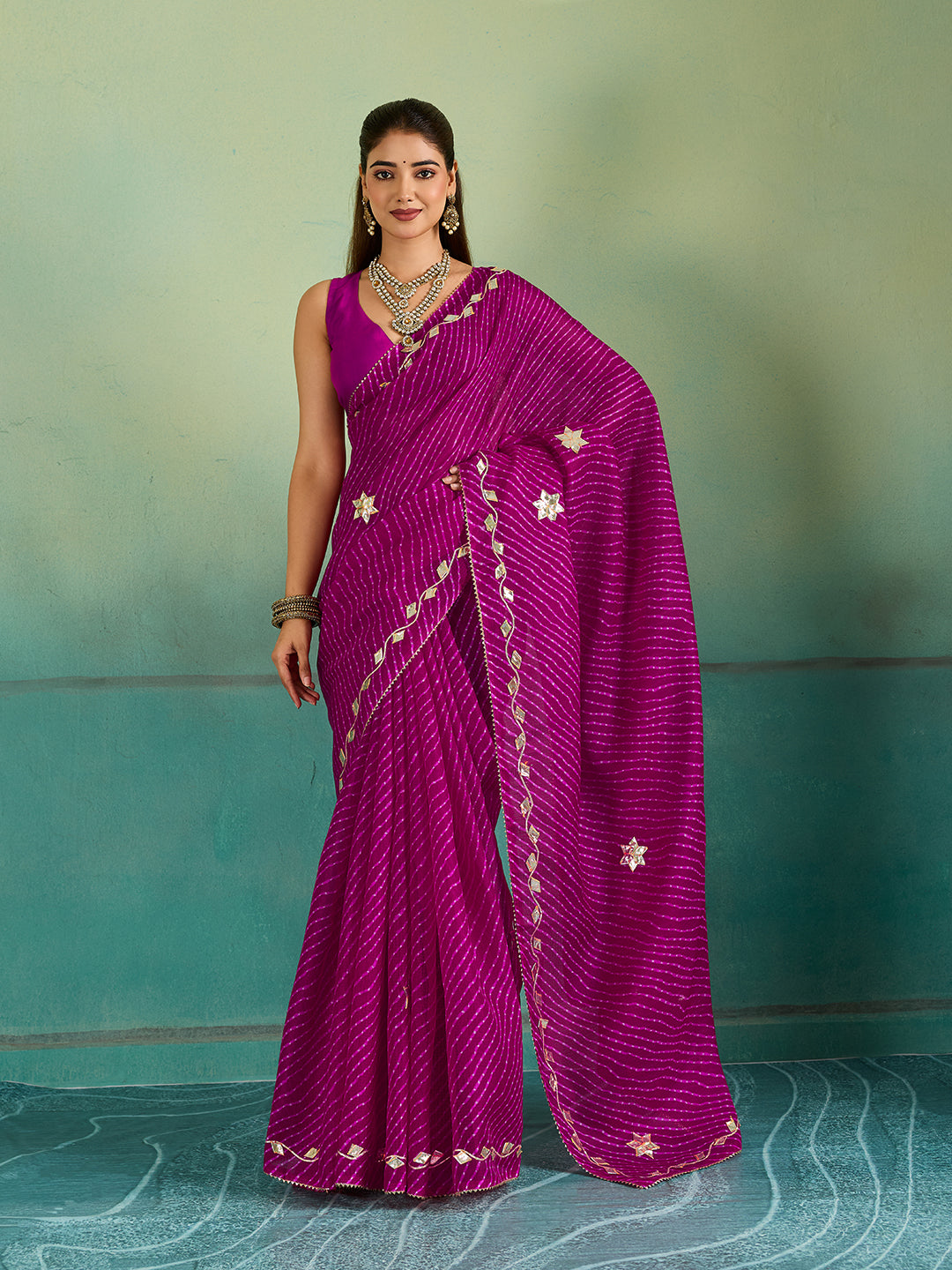 Buy Leheriya Style With Gotapatti Work Saree