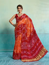 KcPc New Lounch Pure Gaji Silk Bandhani Ghatchola SareeOrange Red