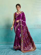 KcPc Beautiful Bandhani Style Dola Silk Saree with Gotapatti Work Saree GAN
