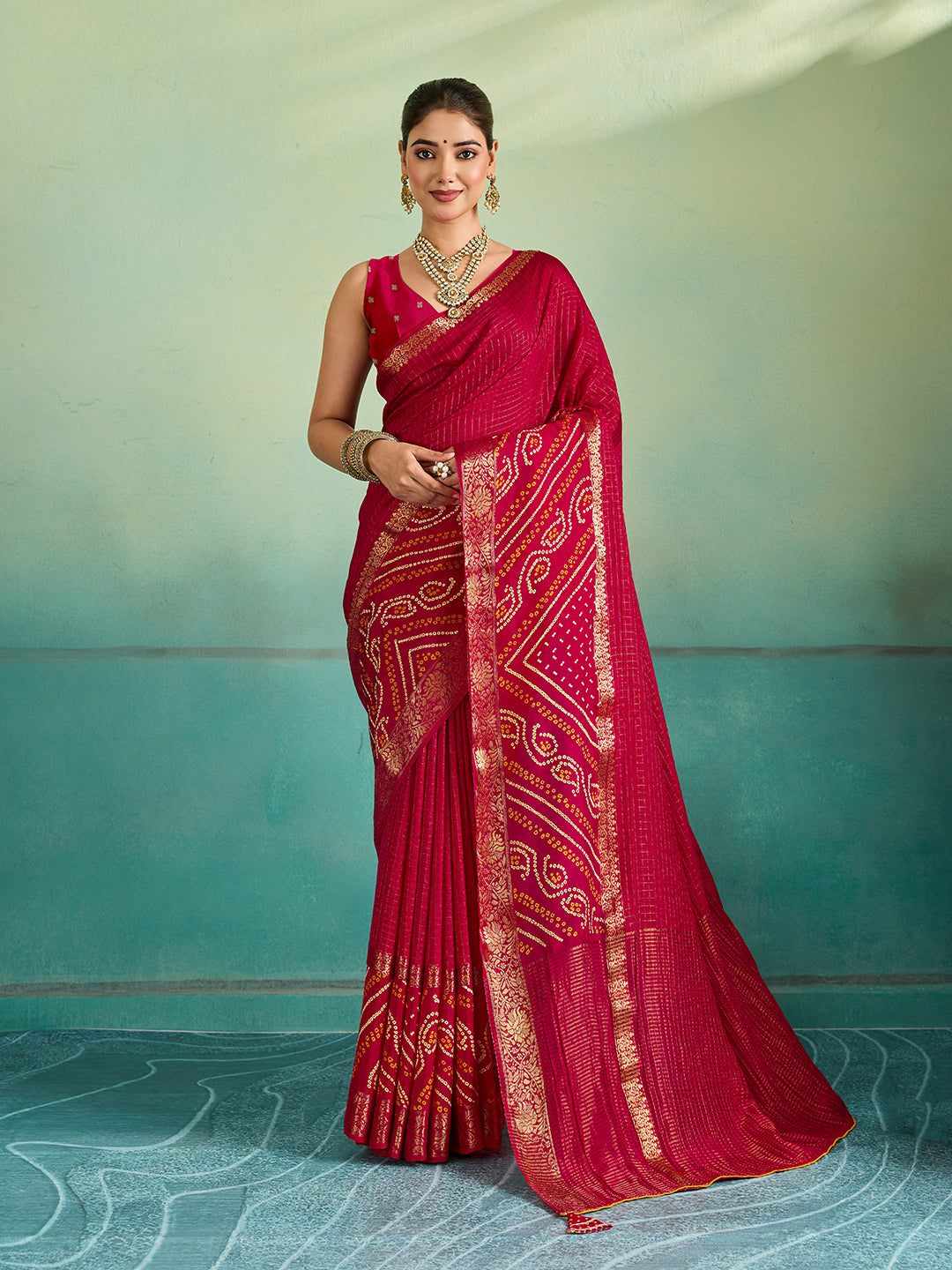 Buy Gaji Silk Ghatchola Bandhani Saree in red colour