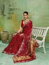 KcPc Special Bridal Gaji Silk Handmade Bandhej Saree With Gota Patti WorkSAM