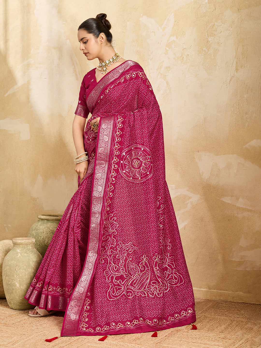 Pure Dola Silk saree in Bandhani style