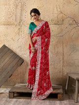 Buy Bandhani Saree With Elegant Peturn Work