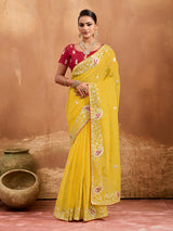 Bikaneri Kota Doria saree in yellow color 
