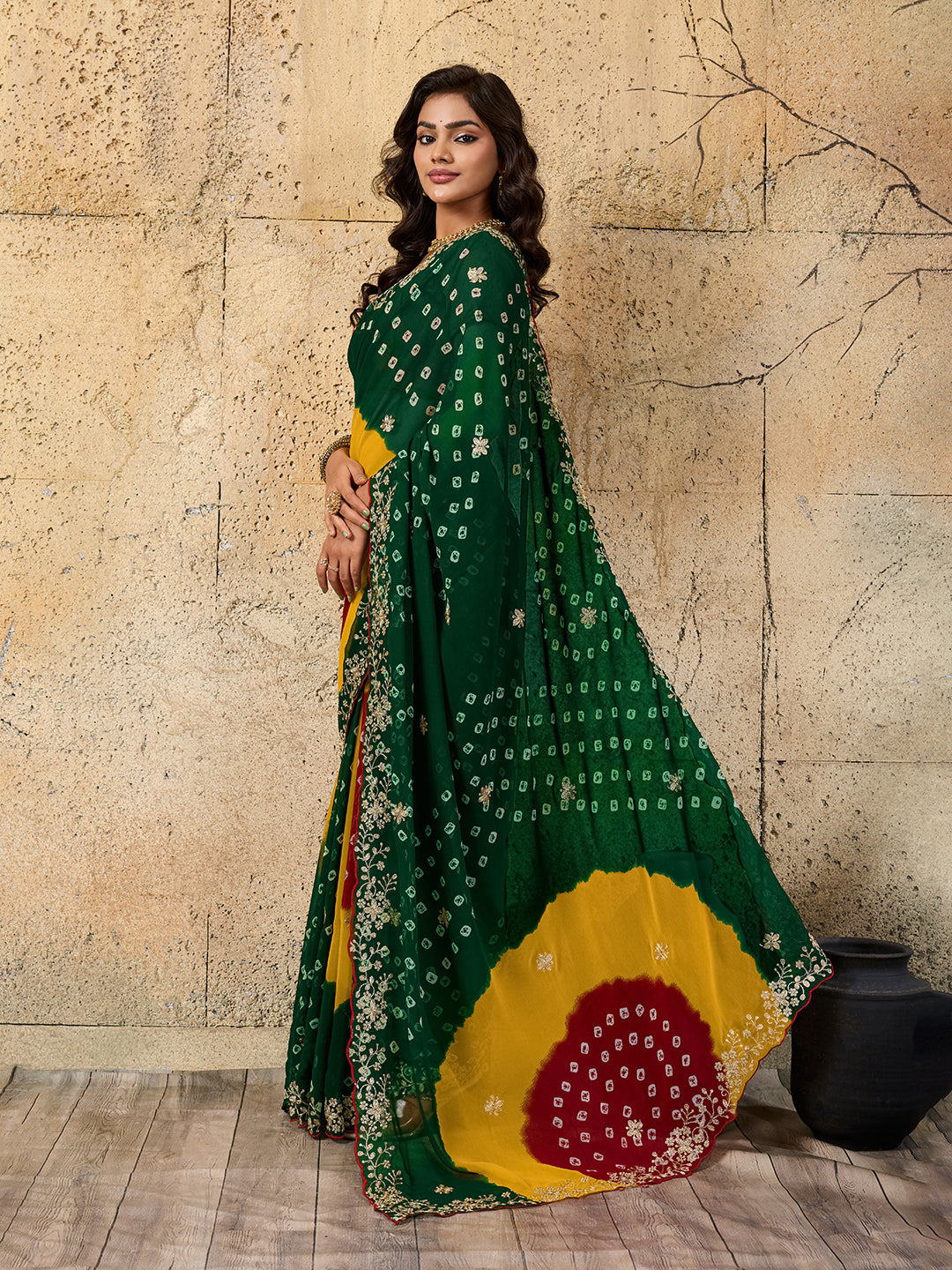 Buy Georgette Bandhani Saree With Festive Wear Kcpc