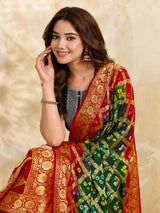KcPc Jacquard Silk Bandhani Dupatta with Handmade Work