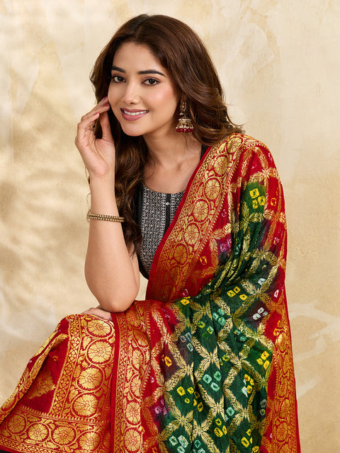 KcPc Jacquard Silk Bandhani Dupatta with Handmade Work