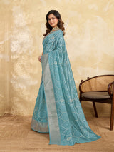 Cotton Silk Gotapatti Work Saree sky blue colour under 1000