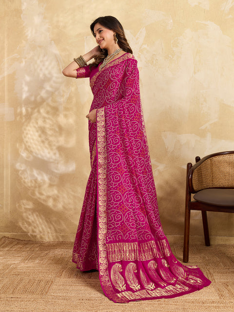 KcPc New Gaji Silk Bandhani Saree with Zari Border Work  SATISH