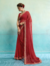 Buy New Spiceal Chiffon Leheriya Style With Embroidery Border Work Saree