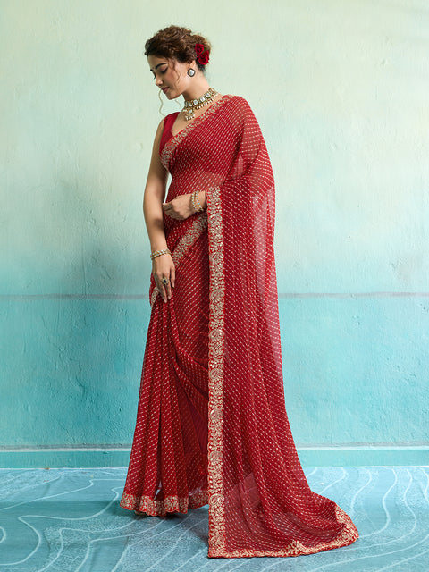 Buy New Spiceal Chiffon Leheriya Style With Embroidery Border Work Saree