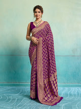 KcPc New Launch Pure Khaddi Georgette Upada Neemzari Bandhej Saree Purple D1