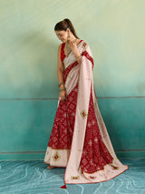 KcPc New Ajrakh Style Creap Silk Saree with Stone Work Saree STR
