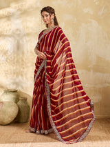 KcPc New Spiceal Chiffon Leheriya Style With Embroidery Border Work Saree STL