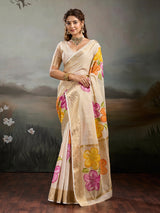 KcPc Premium Tissue Foil Print Saree with Matching Blouse Piece SWA