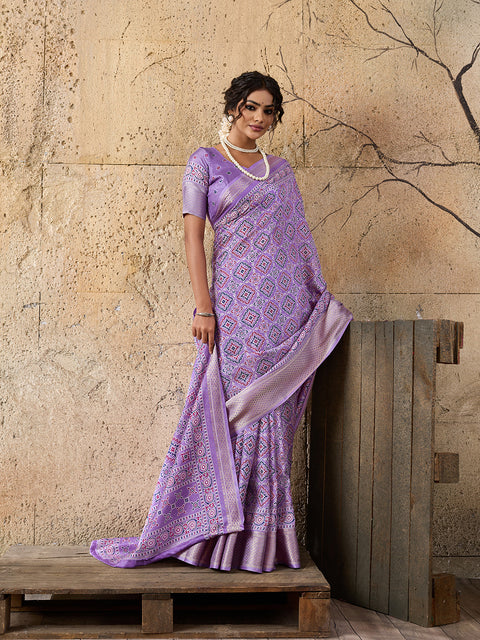Cotton silk Ajrakh style Saree under 1000
