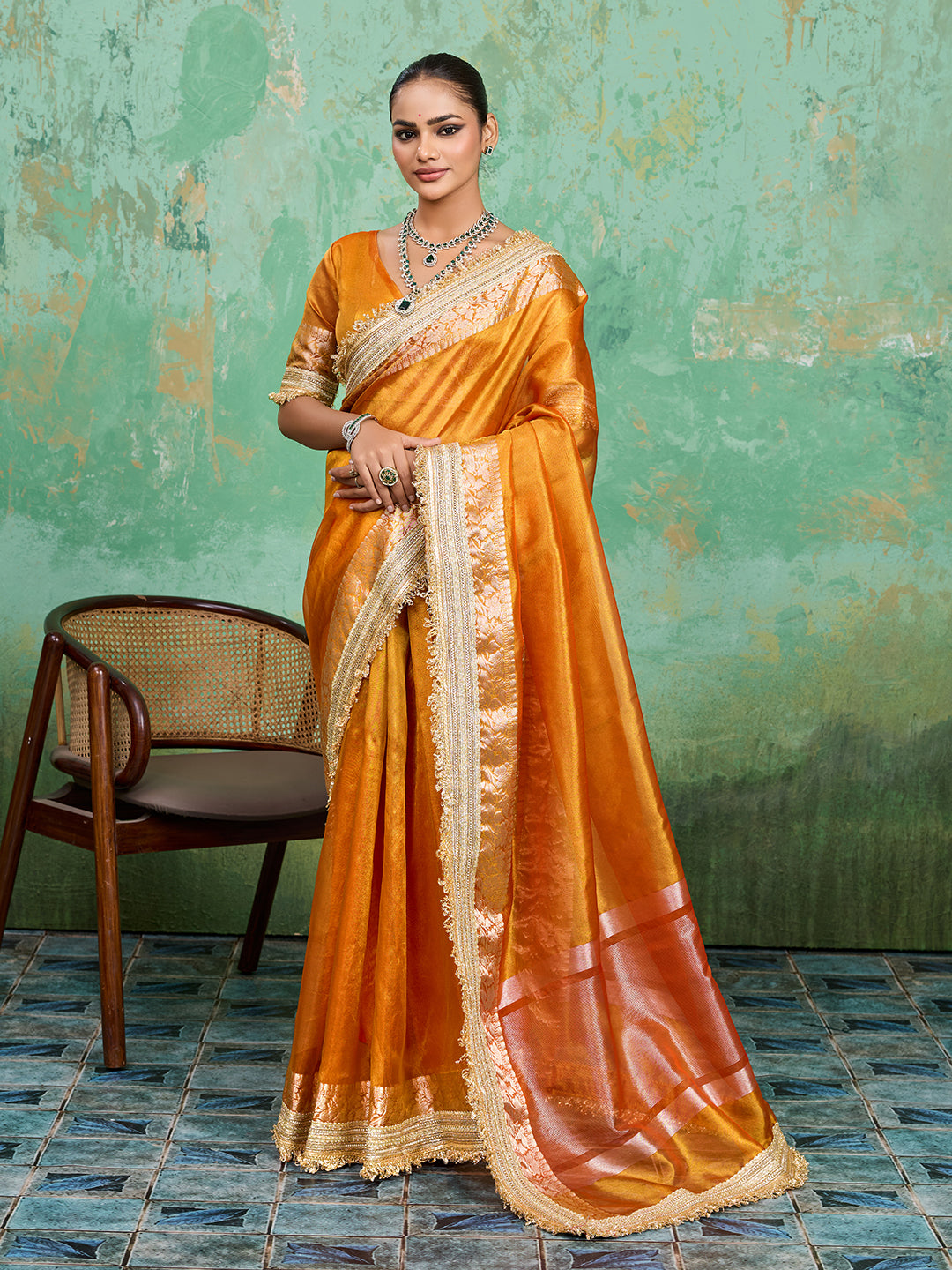 trending Tissue Silk saree in yellow colour