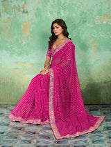 Georgette Bandhani With Gotapatti Work Saree 