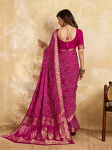 KcPc New Gaji Silk Bandhani Saree with Zari Border WorkSATISH