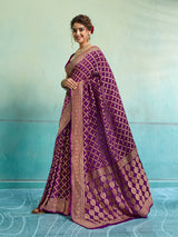 KcPc New Launch Pure Khaddi Georgette Upada Neemzari Bandhej Saree Purple D1