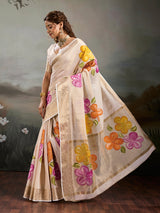 KcPc Premium Tissue Foil Print Saree with Matching Blouse Piece SWA